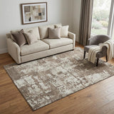 5' X 8' Brown And Beige Abstract Washable Area Rug With UV Protection