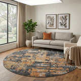8' Charcoal Copper And Gray Abstract Washable Round Rug With UV Protection
