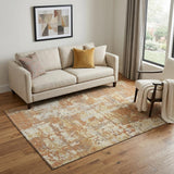 5' X 8' Copper Ivory And Gold Abstract Washable Area Rug With UV Protection