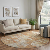 8' Copper Ivory And Gold Abstract Washable Round Rug With UV Protection