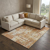8' X 10' Copper Ivory And Gold Abstract Washable Area Rug With UV Protection