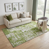 5' X 8' Green And Ivory Abstract Washable Area Rug With UV Protection