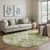 8' Green And Ivory Abstract Washable Round Rug With UV Protection