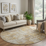 8' Gold Taupe And Beige Abstract Washable Round Rug With UV Protection