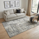 5' X 8' Gray And Ivory Abstract Washable Area Rug With UV Protection