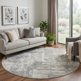 8' Gray And Ivory Abstract Washable Round Rug With UV Protection