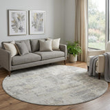8' Ivory And Gray Abstract Washable Round Rug With UV Protection