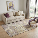 5' X 8' Lavender Gold And Ivory Abstract Washable Area Rug With UV Protection