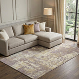 8' X 10' Lavender Gold And Ivory Abstract Washable Area Rug With UV Protection