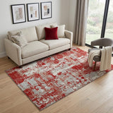 5' X 8' Red Gray And Ivory Abstract Washable Area Rug With UV Protection