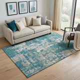 5' X 8' Teal Gray And Ivory Abstract Washable Area Rug With UV Protection