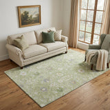 5' X 8' Artichoke Green Gray And Ivory Oriental Washable Area Rug With UV Protection