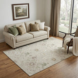 5' X 8' Beige Ivory And Taupe Oriental Washable Area Rug With UV Protection