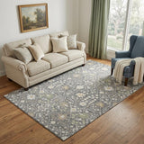 5' X 8' Charcoal Ivory And Gold Oriental Washable Area Rug With UV Protection