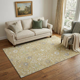 5' X 8' Gold Gray And Ivory Oriental Washable Area Rug With UV Protection