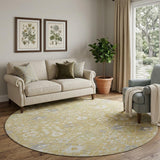 8' Gold Gray And Ivory Oriental Washable Round Rug With UV Protection