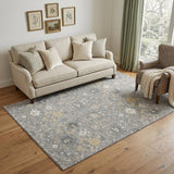 5' X 8' Gray Ivory And Beige Oriental Washable Area Rug With UV Protection