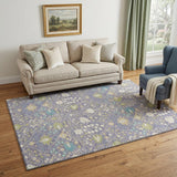 5' X 8' Lavender Beige And Blue Oriental Washable Area Rug With UV Protection