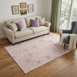 5' X 8' Pink Silver And Lavender Oriental Washable Area Rug With UV Protection