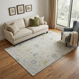 5' X 8' Silver Gold And Gray Oriental Washable Area Rug With UV Protection