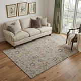 5' X 8' Taupe Gray And Brown Oriental Washable Area Rug With UV Protection