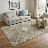 5' X 8' Beige Ivory And Gray Tribal Washable Area Rug With UV Protection