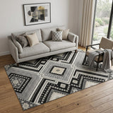 5' X 8' Black Gray And Silver Tribal Washable Area Rug With UV Protection