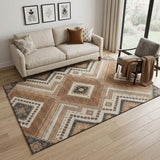 5' X 8' Copper Beige And Gray Tribal Washable Area Rug With UV Protection