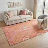 5' X 8' Coral Pink And Ivory Tribal Washable Area Rug With UV Protection