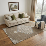 5' X 8' Brown Beige And Gray Oriental Washable Area Rug With UV Protection
