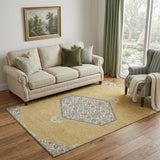 5' X 8' Gold Ivory And Gray Oriental Washable Area Rug With UV Protection