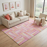 5' X 8' Blush Peach And Ivory Geometric Washable Area Rug With UV Protection