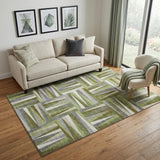 5' X 8' Green Ivory And Gray Geometric Washable Area Rug With UV Protection