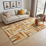 5' X 8' Orange Rust And Ivory Geometric Washable Area Rug With UV Protection