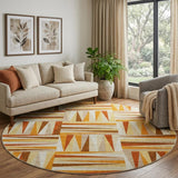 8' Orange Rust And Ivory Geometric Washable Round Rug With UV Protection