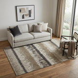5' X 8' Brown Beige And Ivory Striped Washable Area Rug With UV Protection
