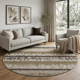 8' Brown Beige And Ivory Striped Washable Round Rug With UV Protection