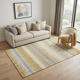 5' X 8' Gold Gray And Ivory Striped Washable Area Rug With UV Protection