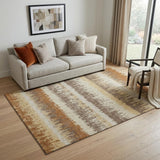 5' X 8' Coffee Beige And Copper Striped Washable Area Rug With UV Protection