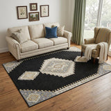 5' X 8' Black Beige And Gold Oriental Washable Area Rug With UV Protection