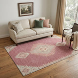 5' X 8' Blush Gray And Pink Oriental Washable Area Rug With UV Protection