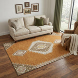 5' X 8' Copper Gold And Beige Oriental Washable Area Rug With UV Protection