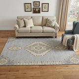5' X 8' Gray Gold And Beige Oriental Washable Area Rug With UV Protection