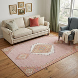5' X 8' Pink Ivory And Gray Oriental Washable Area Rug With UV Protection
