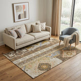 5' X 8' Brown Gray And Gold Southwestern Washable Area Rug With UV Protection