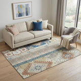 5' X 8' Ivory Copper And Teal Southwestern Washable Area Rug With UV Protection
