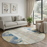 8' Ivory Copper And Teal Southwestern Washable Round Rug With UV Protection