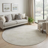 8' Beige And Ivory Geometric Washable Round Rug With UV Protection