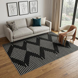 5' X 8' Black And Ivory Geometric Washable Area Rug With UV Protection