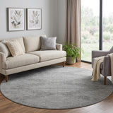 8' Charcoal And Silver Geometric Washable Round Rug With UV Protection